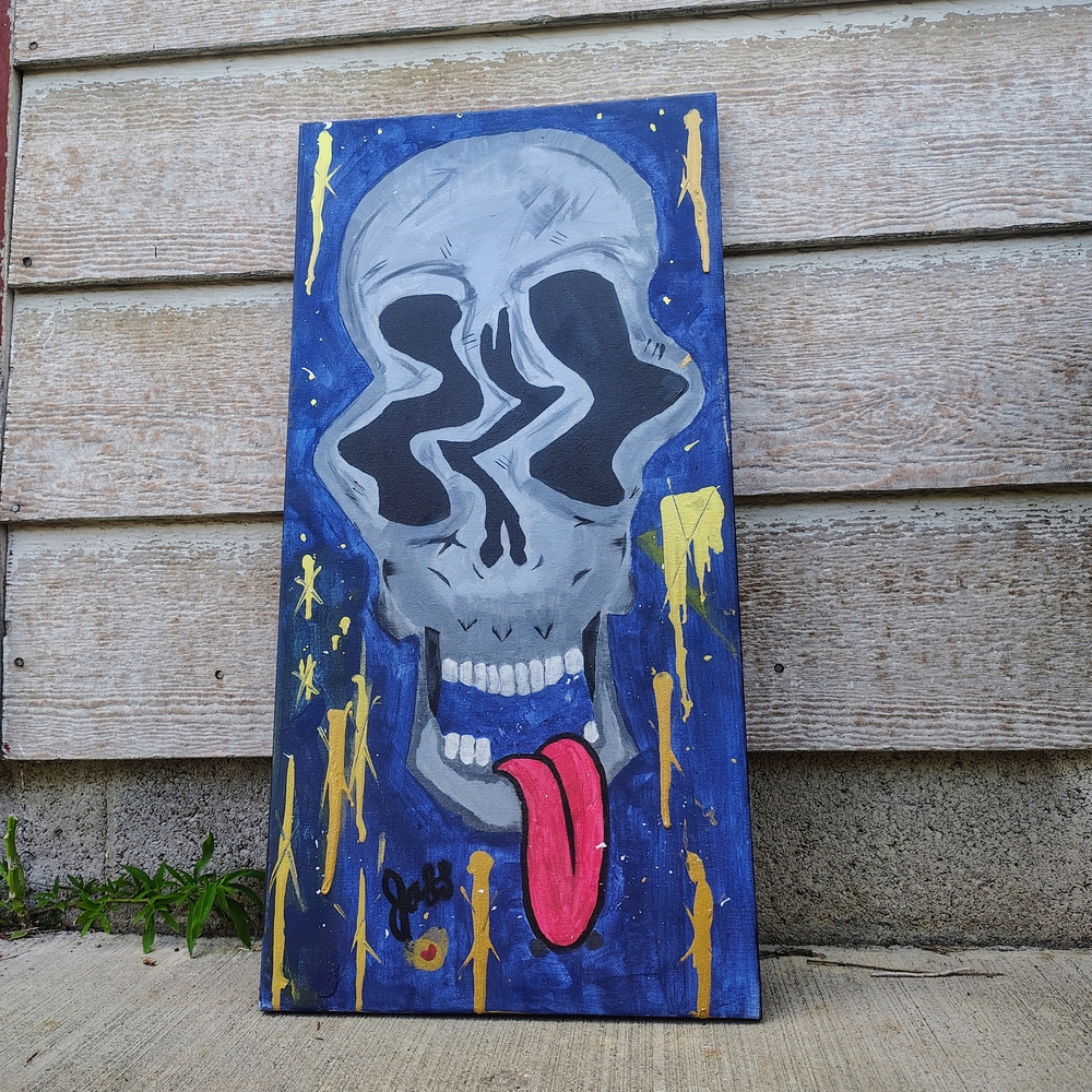 Abstract Skull Art Canvas with Blue and Red Accents - Picture 1 of 1
